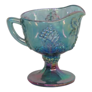 Indiana Carnival Glass Harvest Grape Blue Iridescent Footed Creamer