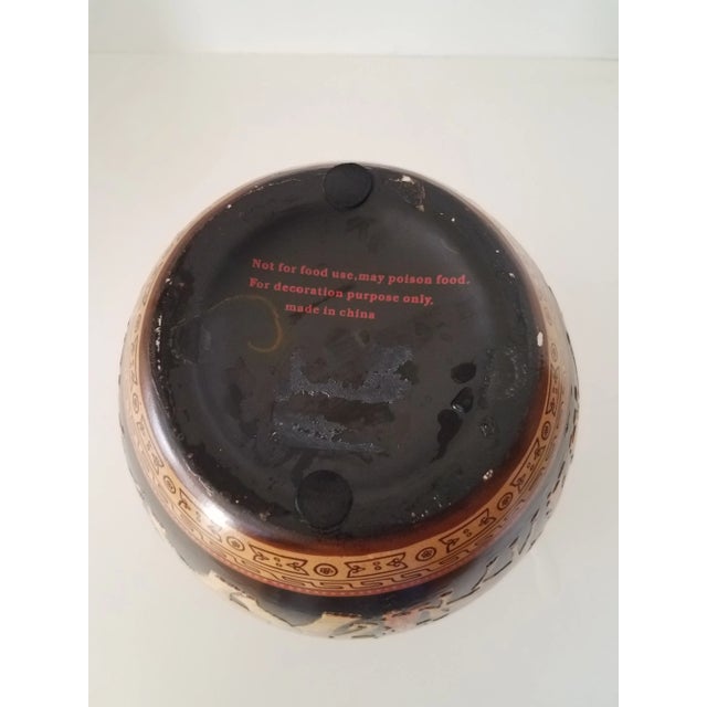 Vintage Chinoiserie Metal Hand Painted Black Lacquer Jardiniere For Sale In Phoenix - Image 6 of 8
