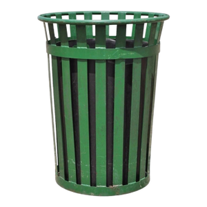 Late 20th Century Outdoor Slatted Steel Metal Green Park Trash Can & Liner - 24 Gallon