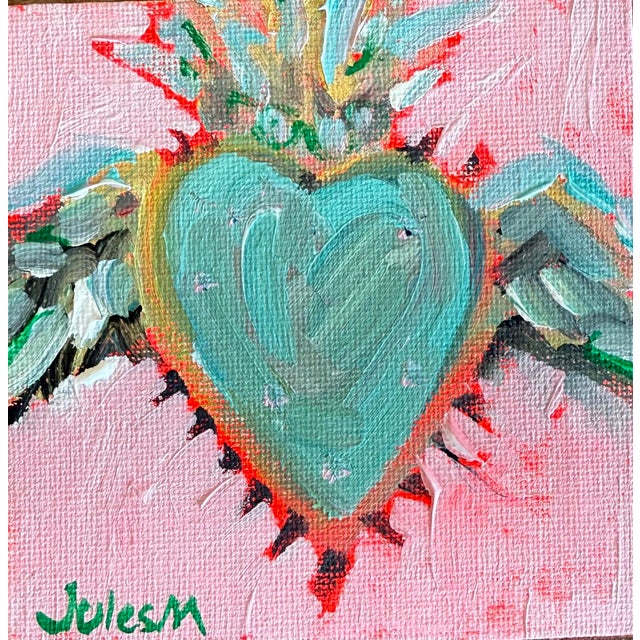 Contemporary Sacred Heart Mini Acrylic Painting For Sale