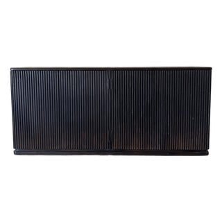 Reeded Credenza in Weathered Black Cabinet For Sale