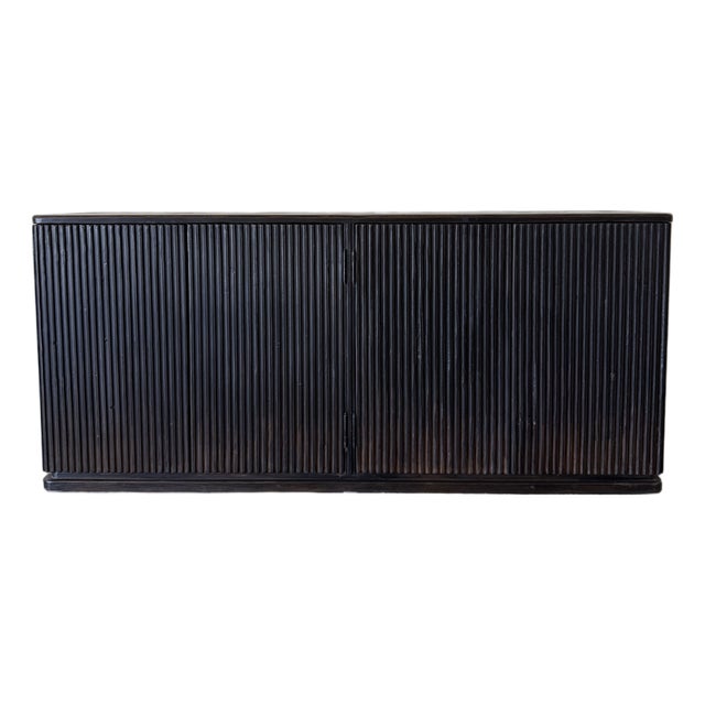 Reeded Credenza in Weathered Black Cabinet For Sale