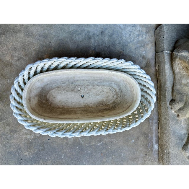 Vintage porcelain cache pot made in Spain, featuring an elegant woven rope / lattice design in glossy white glaze. The...