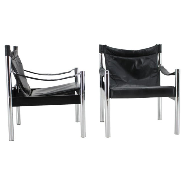 JOHANSON DESIGN サファリチェア Set of Black Leather & Chrome Safari Chair by Johanson