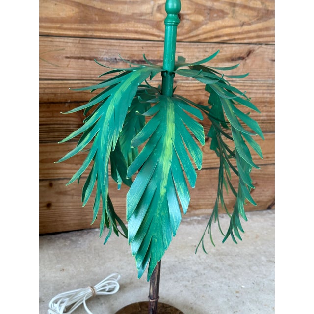 Metal Coastal Metal Painted Tole Palm Tree and Monkey Table Lamp For Sale - Image 7 of 13
