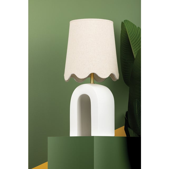 Brass Mitzi Roshani 12.25 in. 1 Light Table Lamp in Aged Brass and Ceramic Matte White Finish For Sale - Image 8 of 11