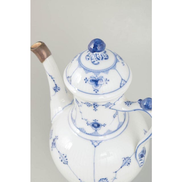 Blue Fluted Plain Coffee Pot with Silver Mount from Royal Copenhagen, 1920s For Sale - Image 3 of 6