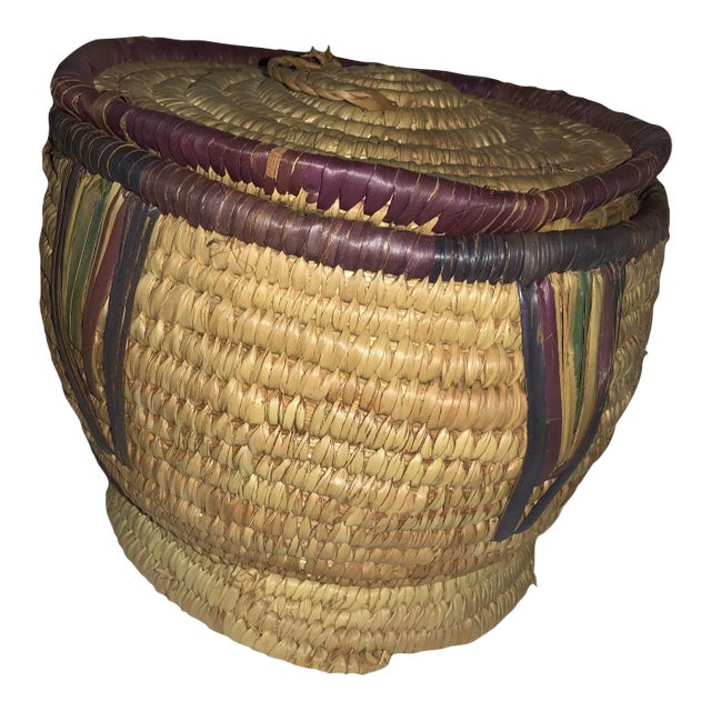 African Woven Grass Basket W/ Lid & Handle Chairish