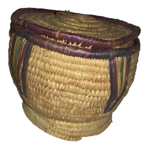 African Woven Grass Basket W/ Lid & Handle