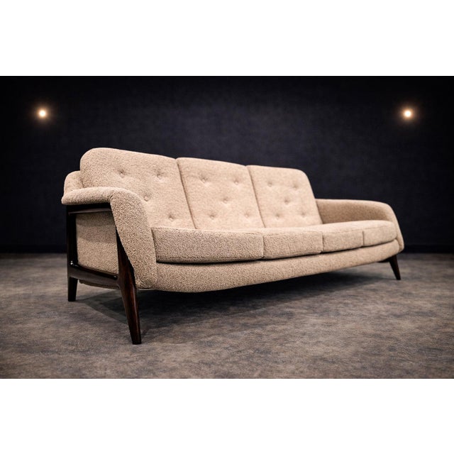 1960s Brazilian Modern “Stella” Three-Seat Sofa in Rosewood & Bouclé by Sergio Rodrigues, Brazil - Lot 725A2 For Sale - Image 10 of 15