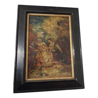 Adolphe Monticelli (1824–1886), Signed Oil on Canvas, Two Elegant Ladies in a Park & Expert Certificate For Sale