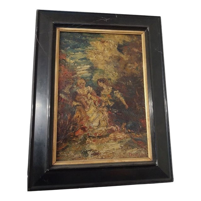 Adolphe Monticelli (1824–1886), Signed Oil on Canvas, Two Elegant Ladies in a Park & Expert Certificate For Sale