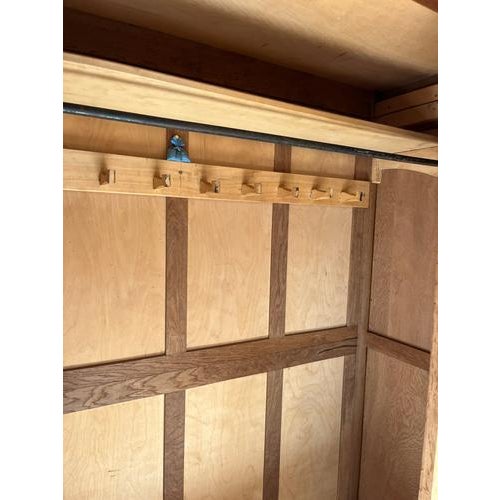 Wood Art Deco Oak Wardrobe with Mirror and Carved Details, 1920s For Sale - Image 7 of 14