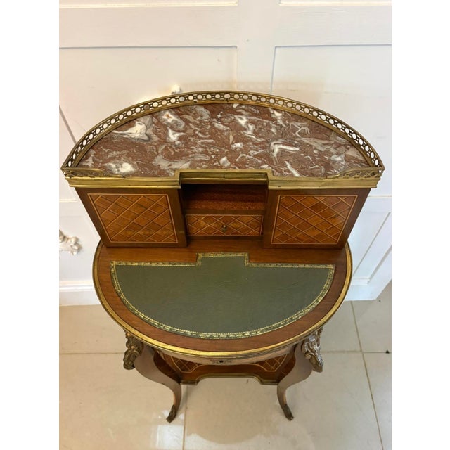 Antique French Kingwood Parquetry Freestanding Ormolu Ladys Writing Desk Bonheur Du Jour, 1880 For Sale - Image 11 of 16