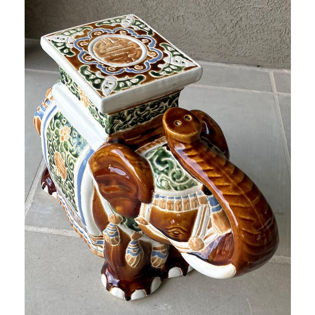 Fabulous Late 20th-Century Earthenware Elephant Garden Stool / Plant Stand For Sale - Image 9 of 12