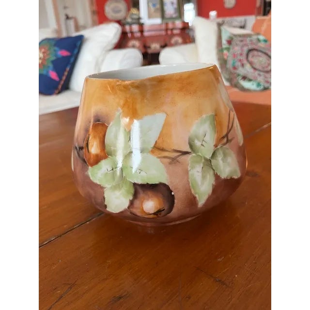 French Jean Pouyat Limoges Cider Pitcher Early 20th Century Hand Painted Porcelain For Sale - Image 3 of 6