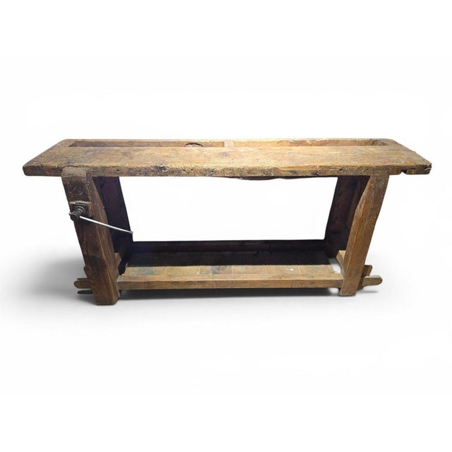 Antique Wooden Carpenters Workbench with Original Patina, 1890 For Sale - Image 4 of 14
