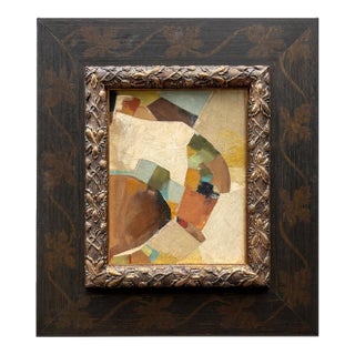 Contemporary Abstract Neutral Oil Painting in Vintage Frame For Sale