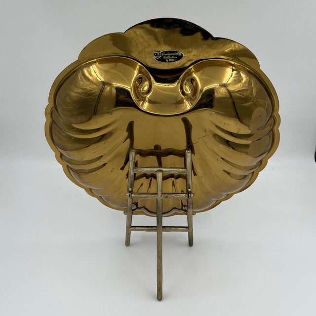 Metal Vintage XL 14" Wide Brass Scallop Shell Tray, Platter, or Wall Decor For Sale - Image 7 of 11