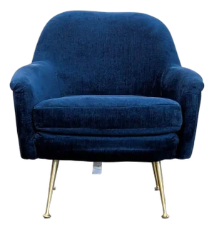 West Elm Phoebe Blue Velvet Lounge Chair With Gold Legs