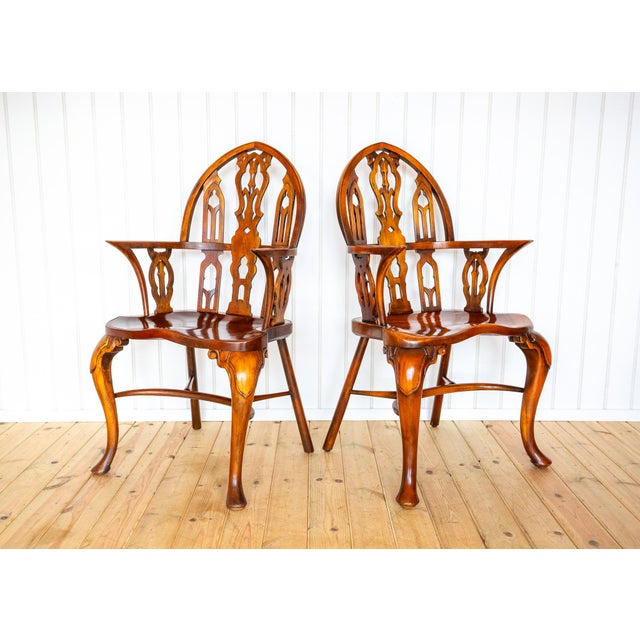 Gothic Strawberry Hill Windsor Steeple Back Armchairs by Theodore Alexander, 1990s, Set of 2 For Sale - Image 3 of 18