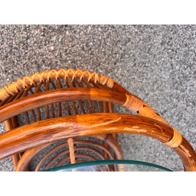 1970s Italian Mid Century Rattan and Glass Coffee Side Table For Sale - Image 11 of 12