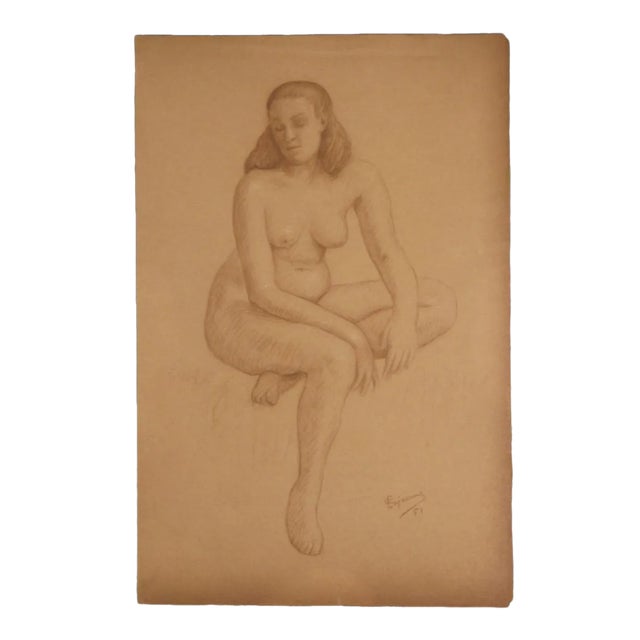 Emile Lejeune "Seated Nude Woman" Naturalistic Study 1951 For Sale