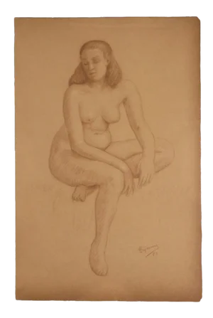 Emile Lejeune "Seated Nude Woman" Naturalistic Study 1951