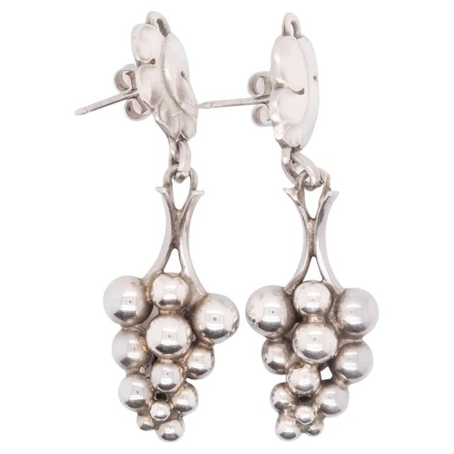 Metal Vintage Georg Jensen Sterling Silver "Grapes" Screwback Earrings No. 40 - 2 Pieces For Sale - Image 7 of 12