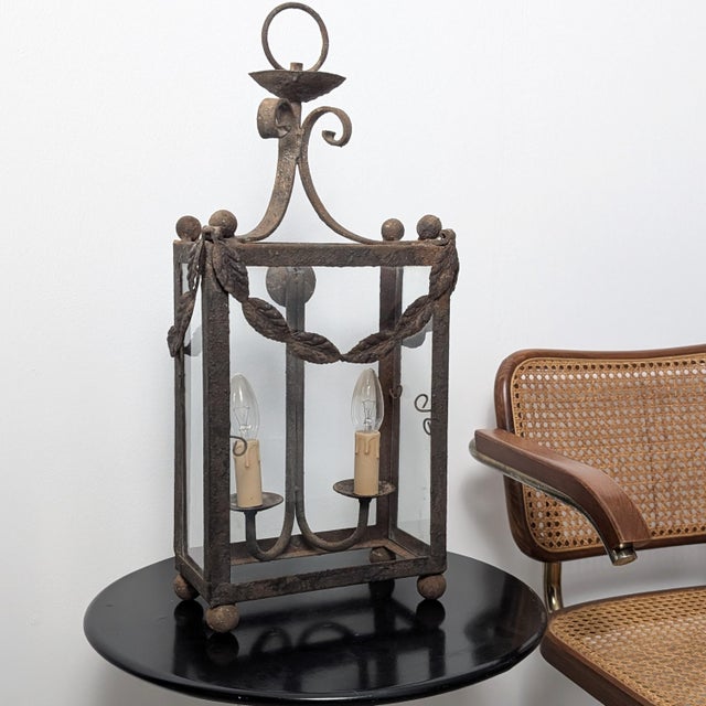 Wrought Iron Lantern with Glass Panels and Foliate Motifs, 1980s For Sale - Image 13 of 18