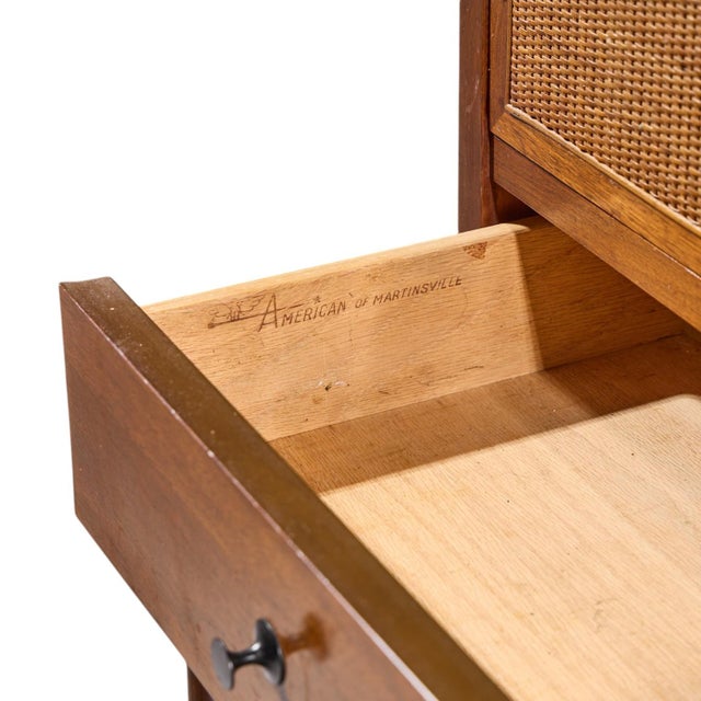 Merton Gershun for American of Martinsville Mid Century Walnut and Cane Credenza and Hutch For Sale - Image 14 of 14