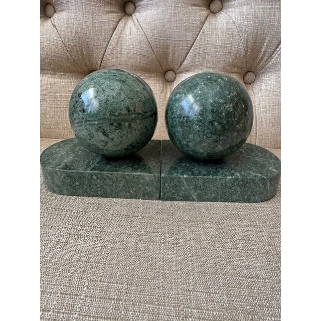 Mid-Century Modern Vinage Green Marble Sphere Bookends For Sale - Image 3 of 9