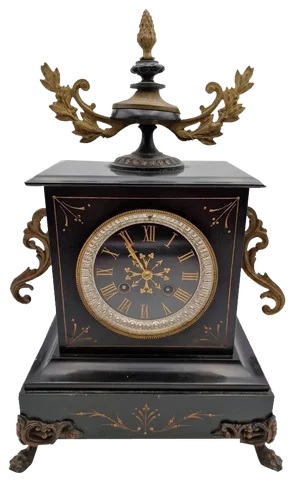 French Clock in Black Belgian Marble, Late 1800s