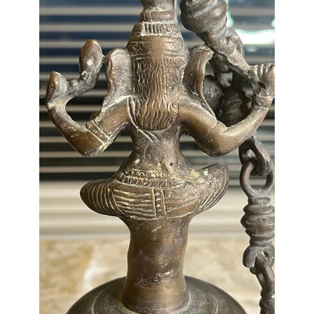 Bronze Antique Bronze Ganesha Temple Hanging Bell 10" 5lbs+ w/ Custom 24" Brass Chain For Sale - Image 8 of 10