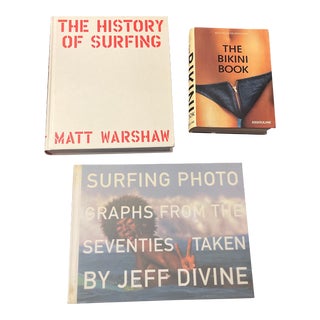 Set of 3 Coffee Table Books the History of Surfing, the Bikini Book, Surfing Photographs From the 70’s For Sale