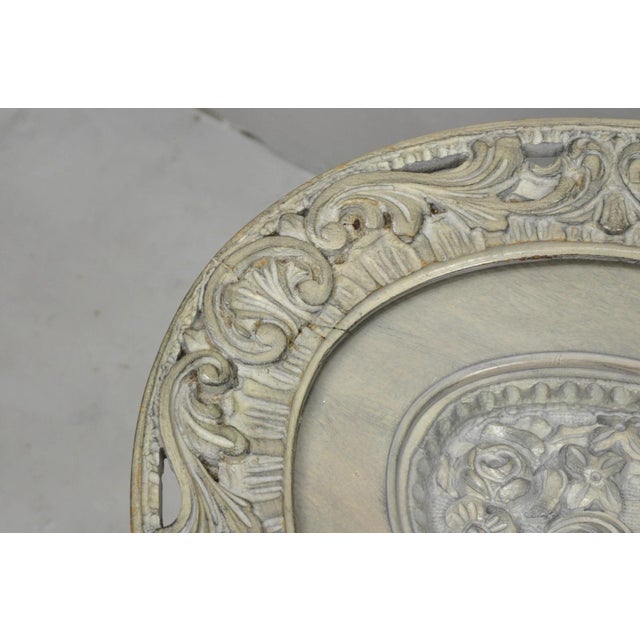 Vintage French Renaissance Walnut Gray Distress Painted Cherub Coffee Table For Sale - Image 9 of 18