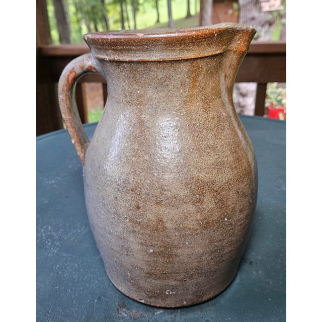 Antique North Carolina Red Clay Salt-Glazed Stoneware Pitcher For Sale - Image 4 of 11