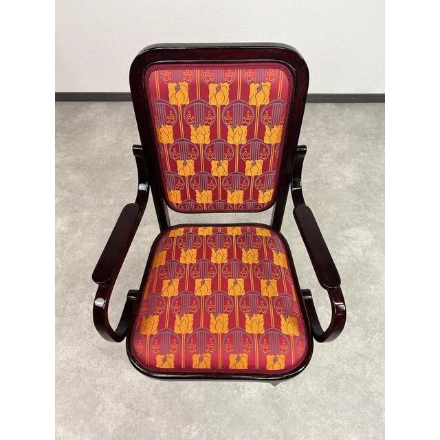 Art nouveau desk chair by Gustav Siegel for Thonet. Professionally stained and repolished with new fabric. This piece is...
