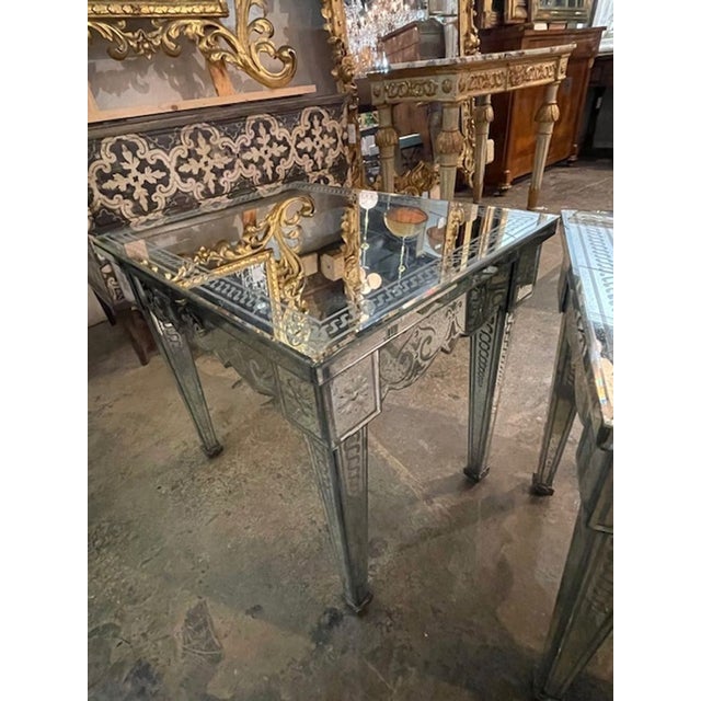 Glass Pair of Vintage Venetian Etched Mirror Side Tables For Sale - Image 7 of 10