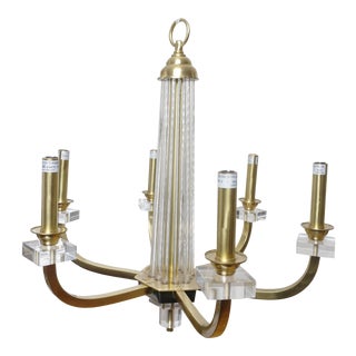 Modern History 6-Light Lucite and Brass Warhol Chandelier For Sale