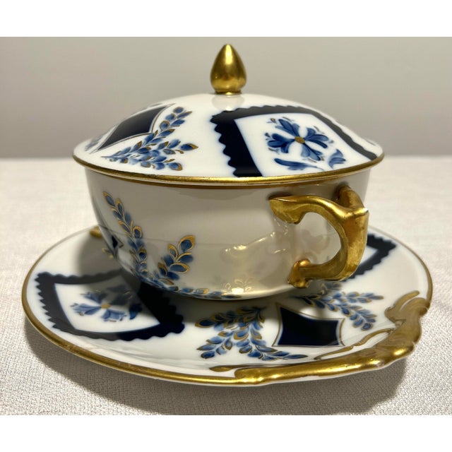 Elegant and richly refined, this antique Sèvres porcelain lidded bowl with matching underplate showcases the timeless...