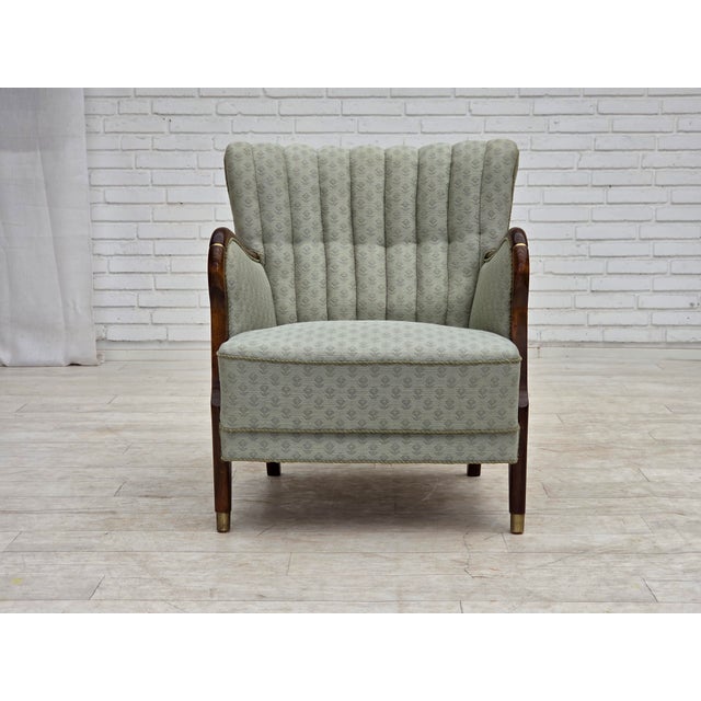 Danish Armchair in Light Blue Furniture Fabric and Beech Wood, 1960s For Sale - Image 6 of 15