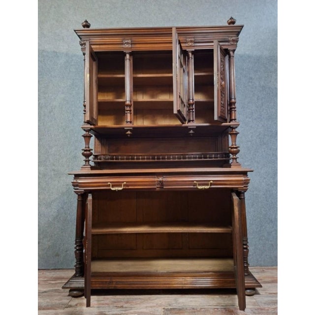 Henri II Two-Part Buffet Carved in Walnut For Sale - Image 6 of 8