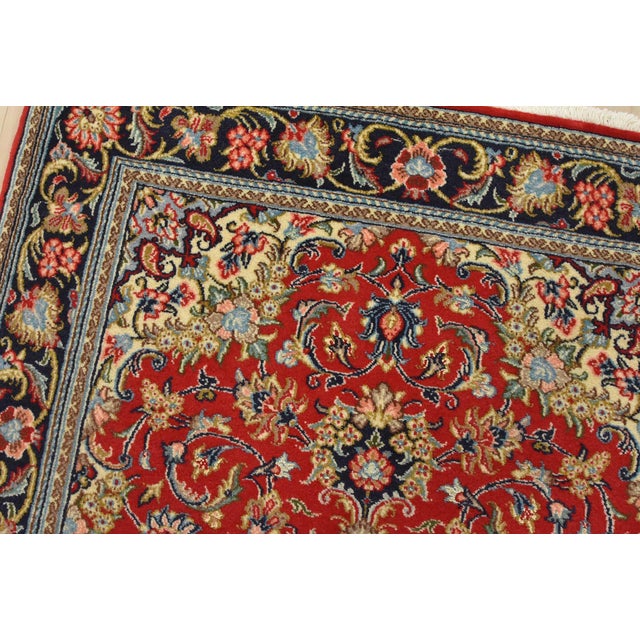 Fine Qom Rug 3’5” X 4’10” Red Wool/Silk Traditional Hand-Knotted Carpet For Sale In Philadelphia - Image 6 of 12