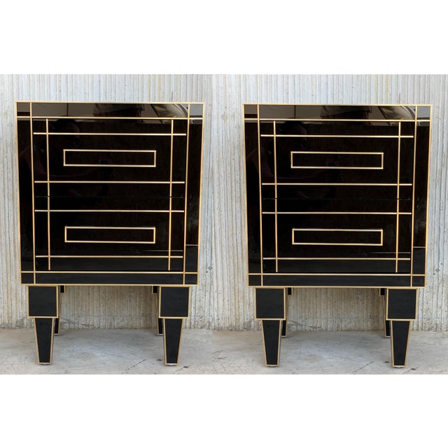 New Pair Of Mirrored Nightstands In Black Mirror With Two Drawers Chairish