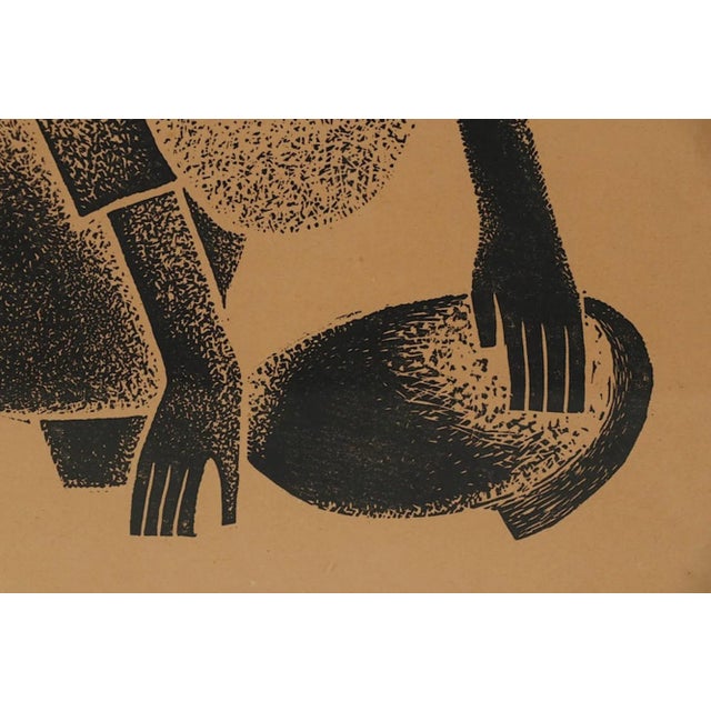 Original Mid 20th C. Framed Elephant Folio El Hussein Fawzi Ltd. Edition Abstract Figural Lithograph - "Filling Jar on the Nile" For Sale - Image 4 of 9