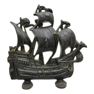 Antique Victorian 1930 Creation Co Cast Iron Figural Ship Boat Door Stop (B) For Sale