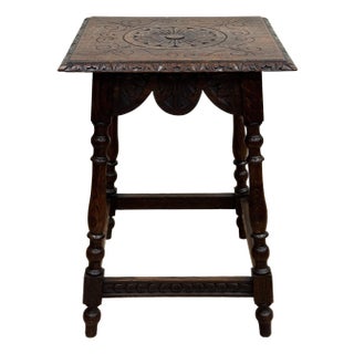 Antique English Carved Oak Side Table Circa 1900 For Sale