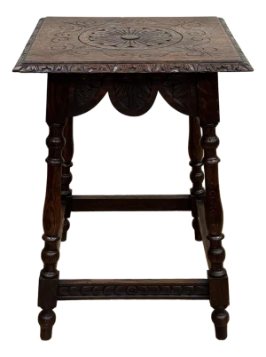Antique English Carved Oak Side Table Circa 1900