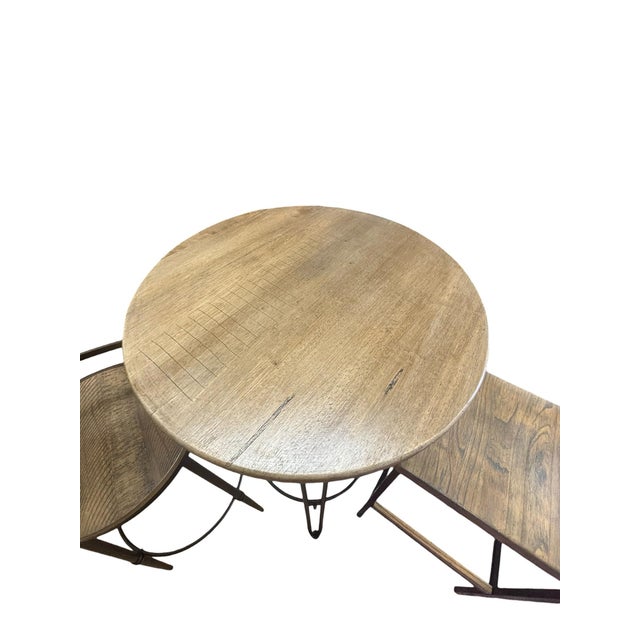 Modern Rustic Pub Table & Chairs With Iron Base & Reclaimed Wood Tops, 3- Piece Set For Sale - Image 4 of 7